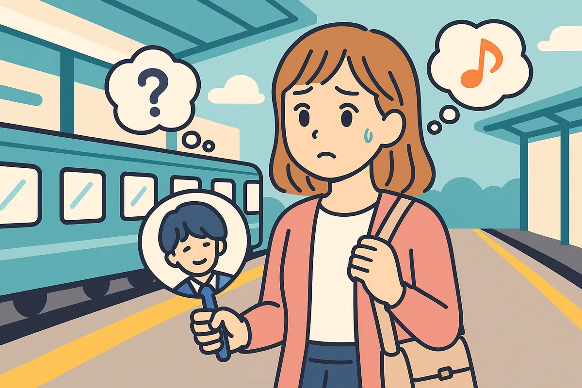 ひとりで推し活に向かう女子の不安とワクワクが混じった表情