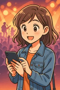 ライブ中にスマホを使う女性のイラスト