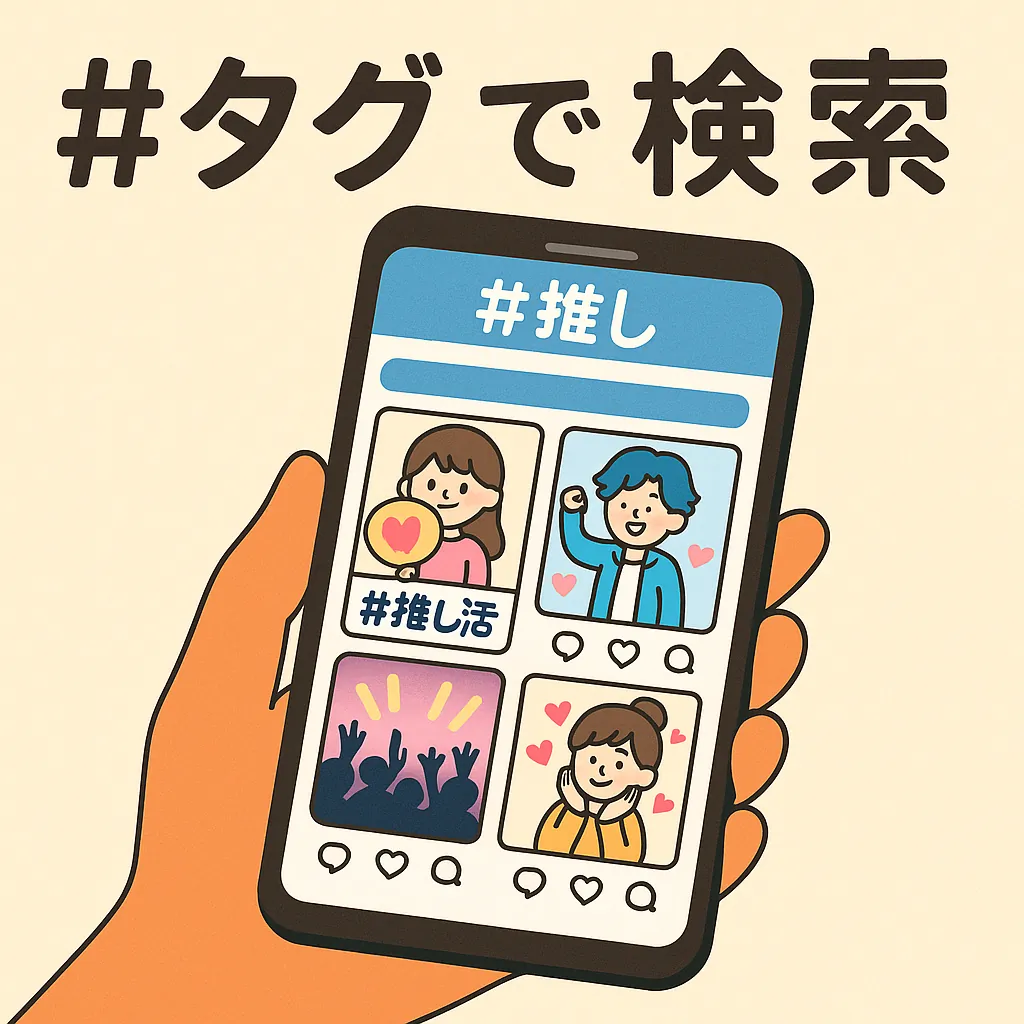 SNSでハッシュタグ検索する様子のイメージ